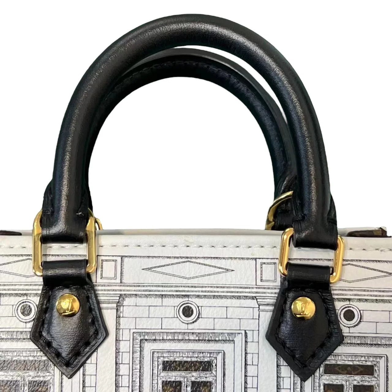 X Fornasetti Architettura Petit Sac Plat Calfskin Black White GHW - Image 7