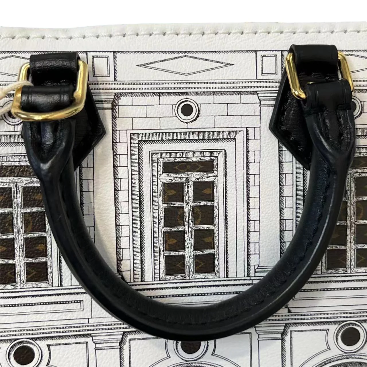 X Fornasetti Architettura Petit Sac Plat Calfskin Black White GHW - Image 8