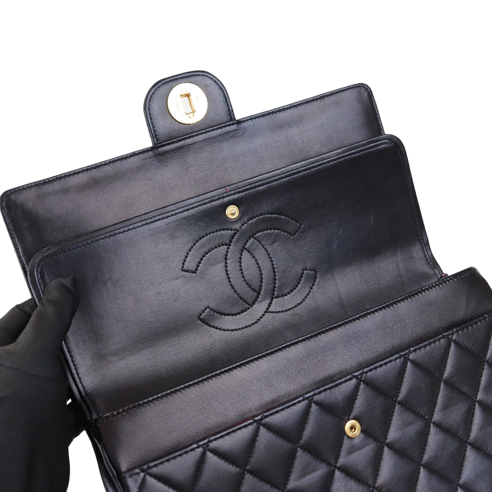 Mademoiselle Vintage Double Flap Medium Black GHW - Image 15