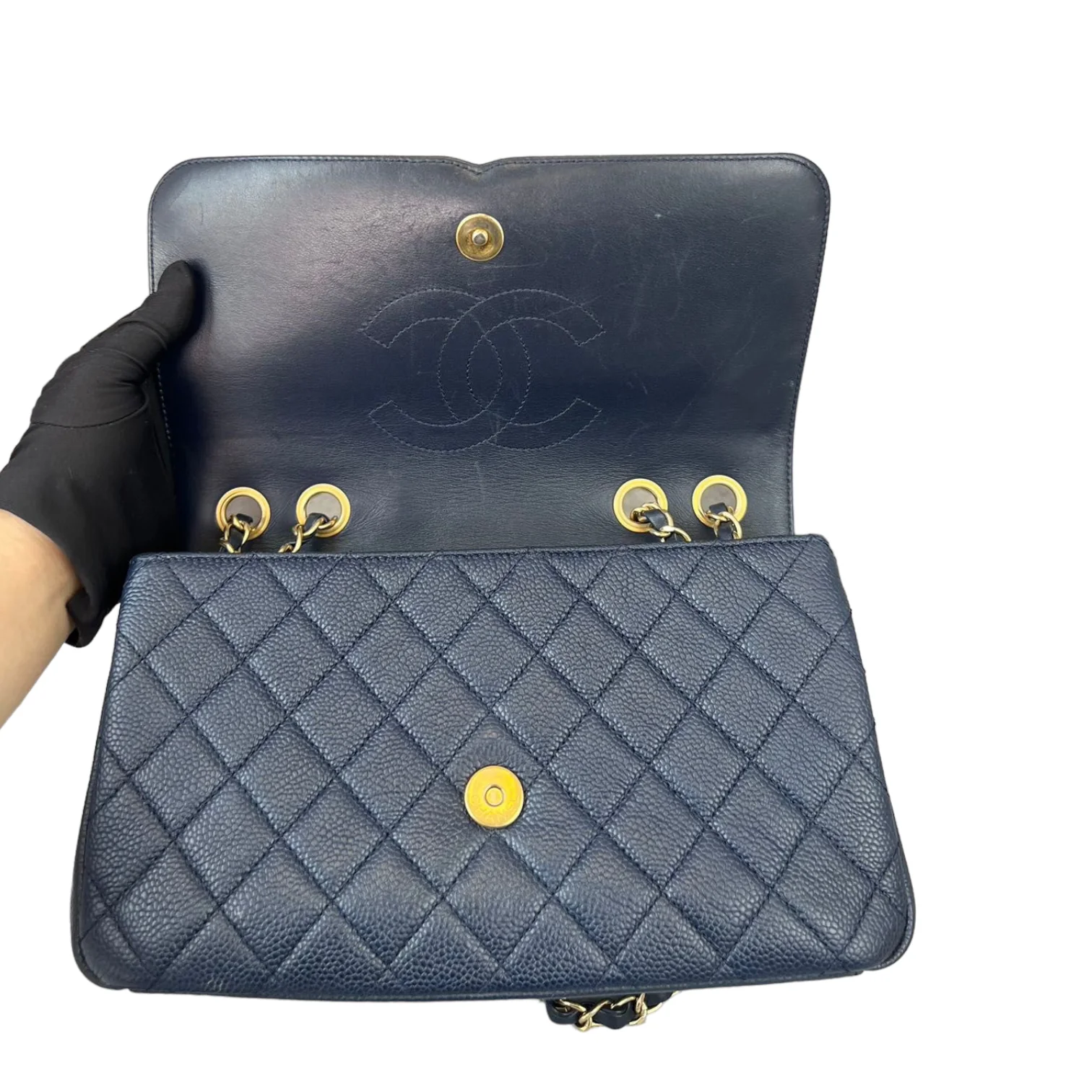 Medium CC Filigree Flap Caviar Blue GHW - Image 10