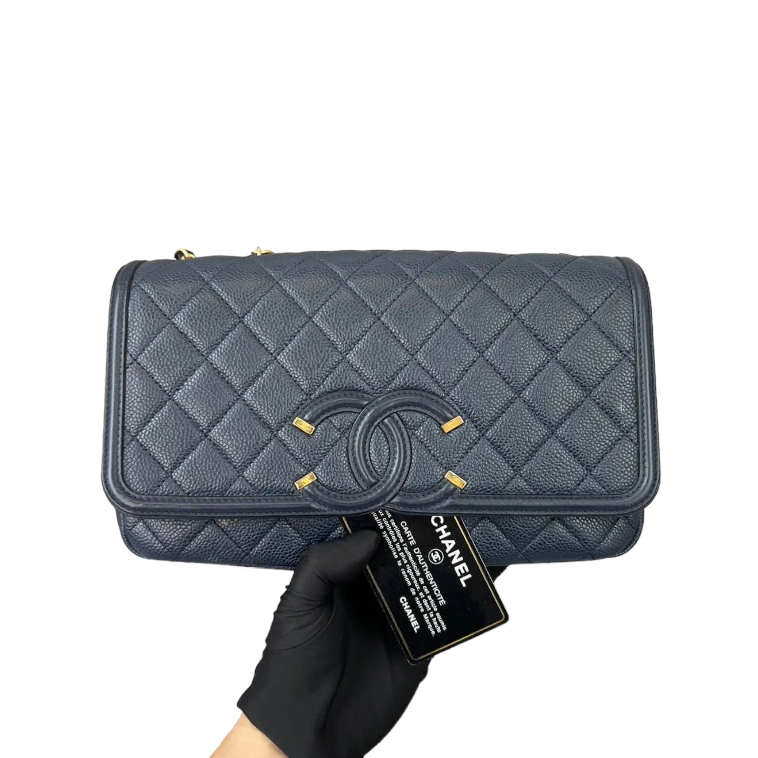 Medium CC Filigree Flap Caviar Blue GHW - Image 2