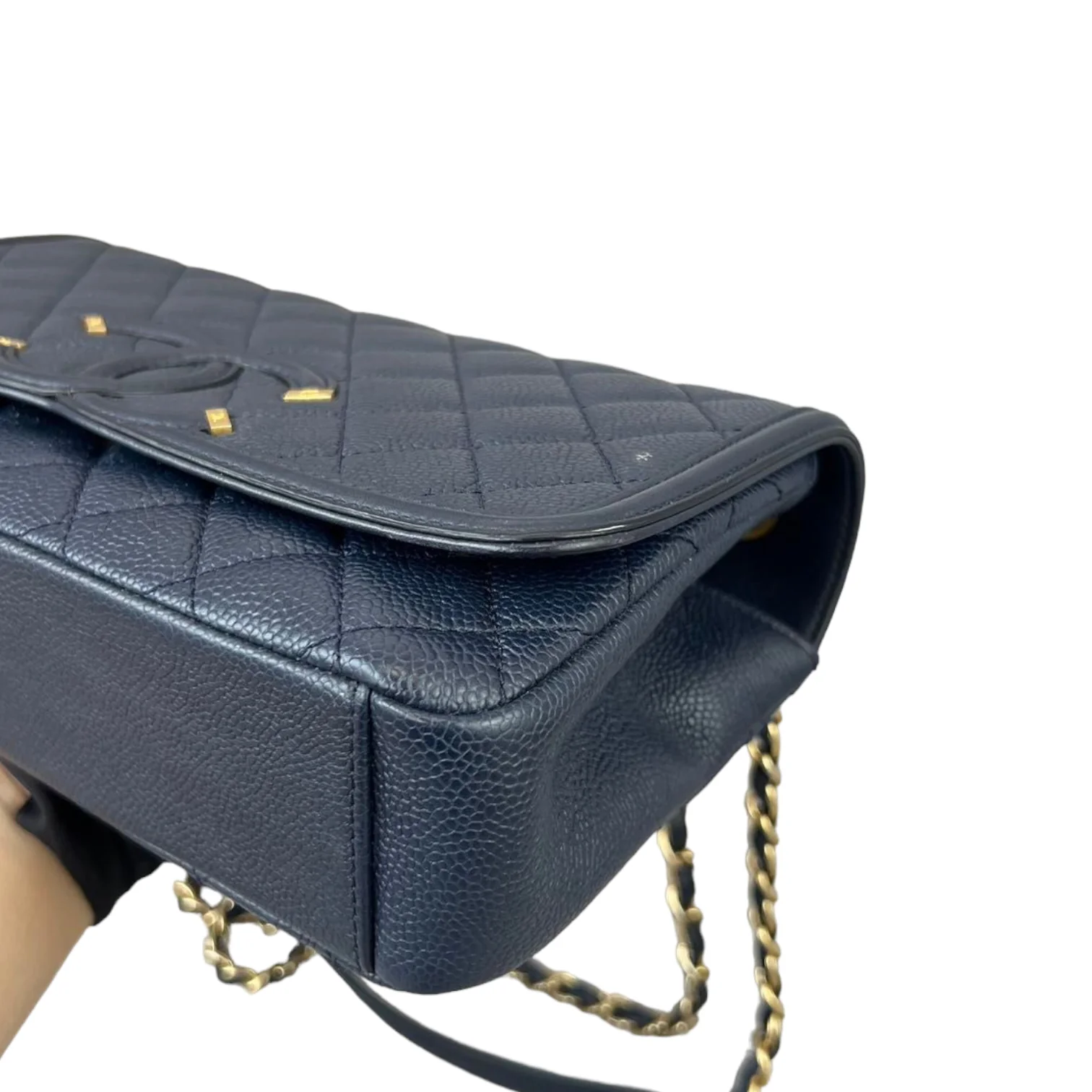 Medium CC Filigree Flap Caviar Blue GHW - Image 9