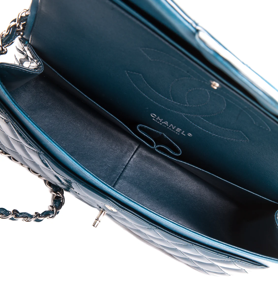 Navy blue Double Flap patent leather jumbo with SHW - Image 3