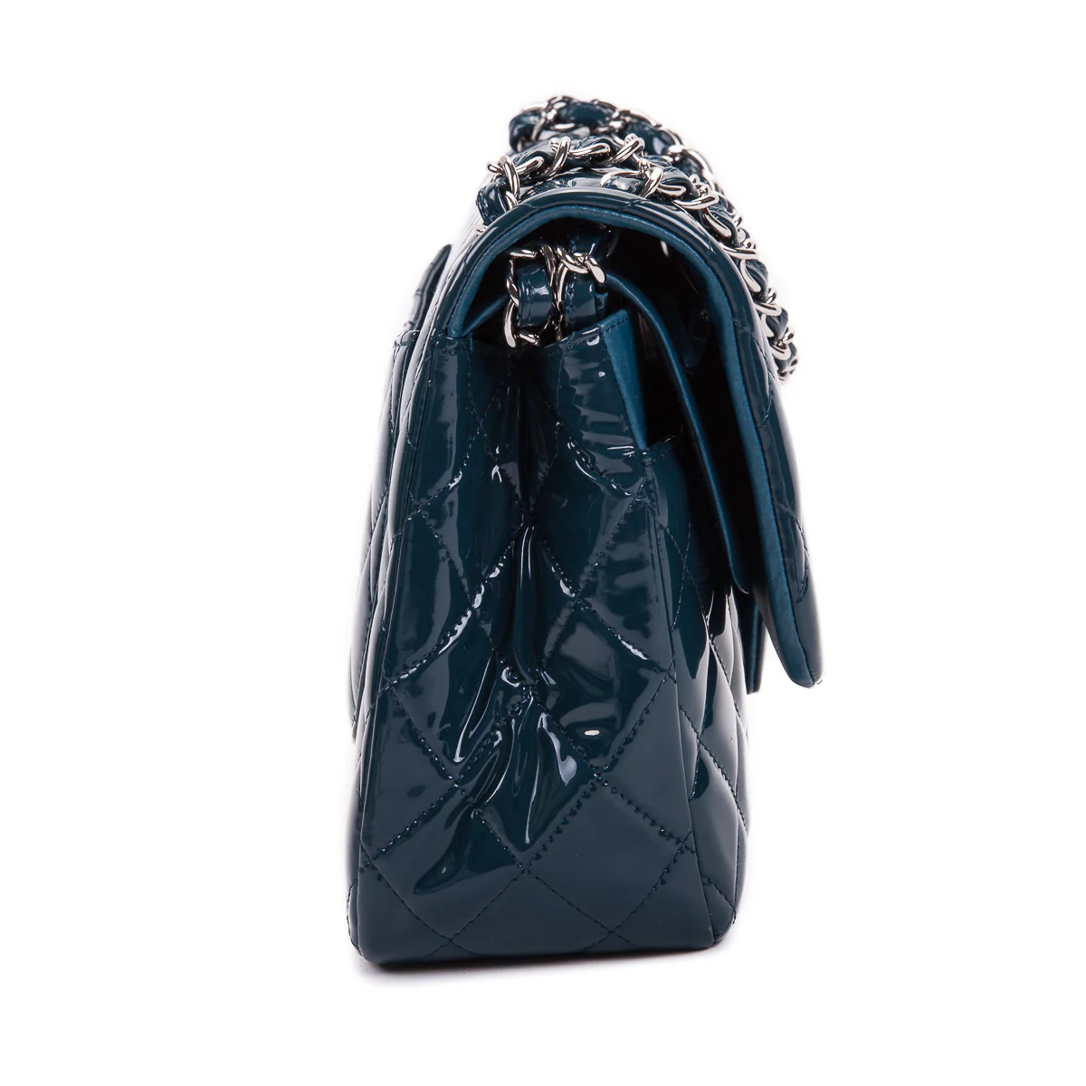 Navy blue Double Flap patent leather jumbo with SHW - Image 7