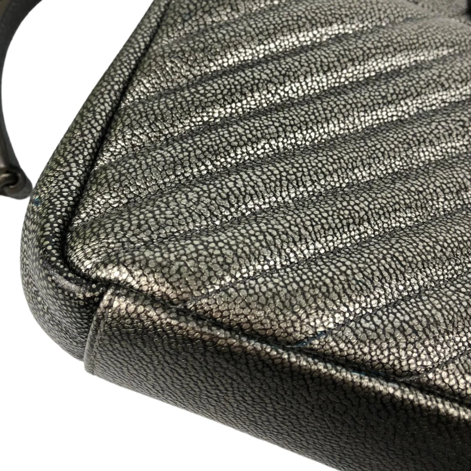 College Bag Medium Metallic Grain De Poudre Gunmetal RHW - Image 10