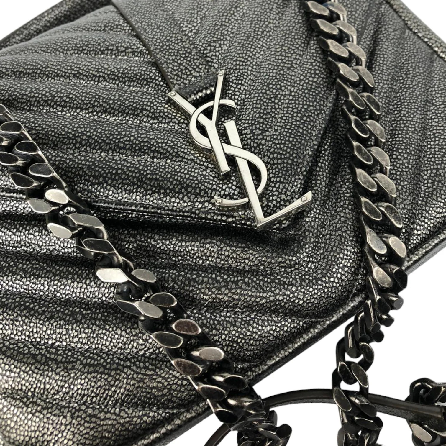College Bag Medium Metallic Grain De Poudre Gunmetal RHW - Image 19