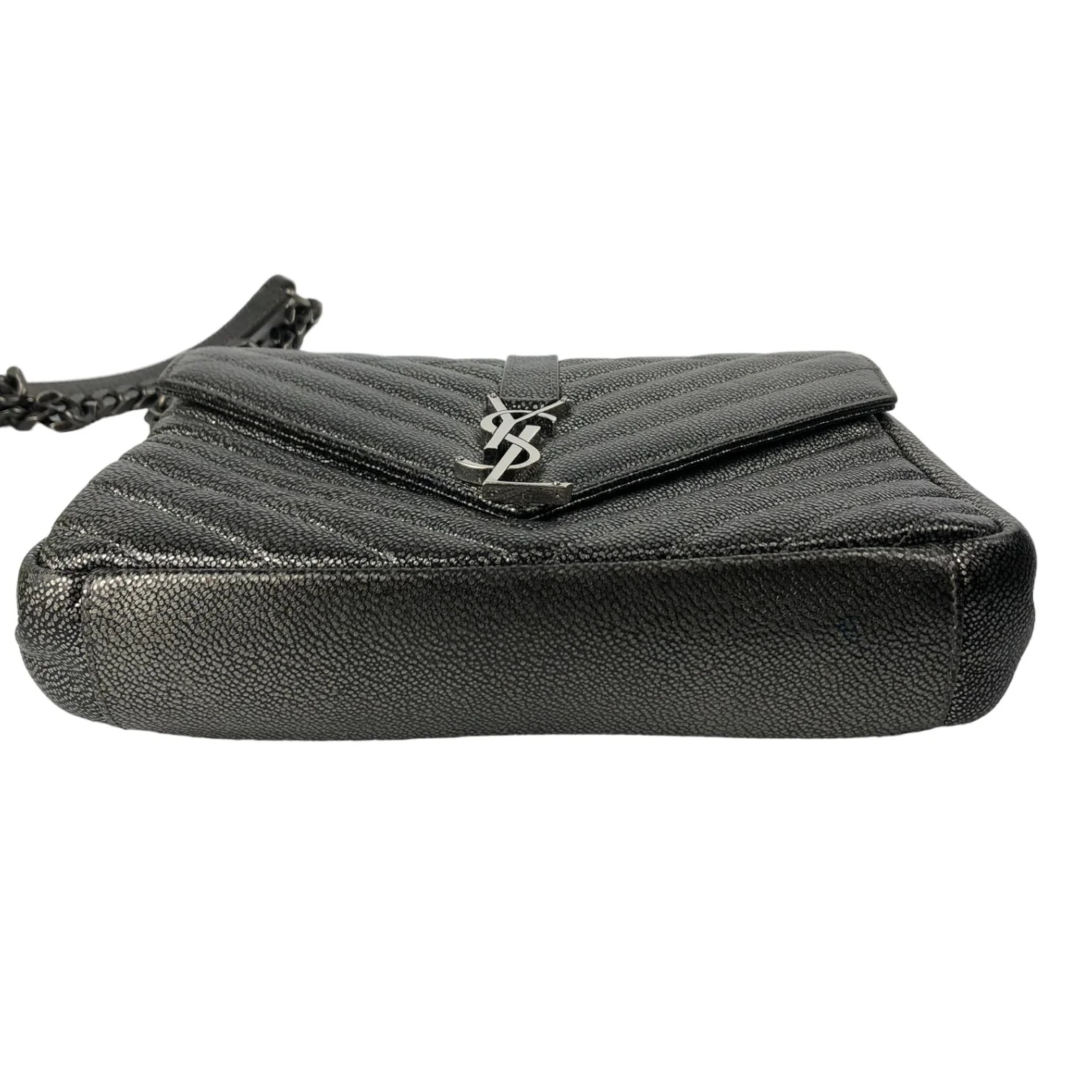 College Bag Medium Metallic Grain De Poudre Gunmetal RHW - Image 3