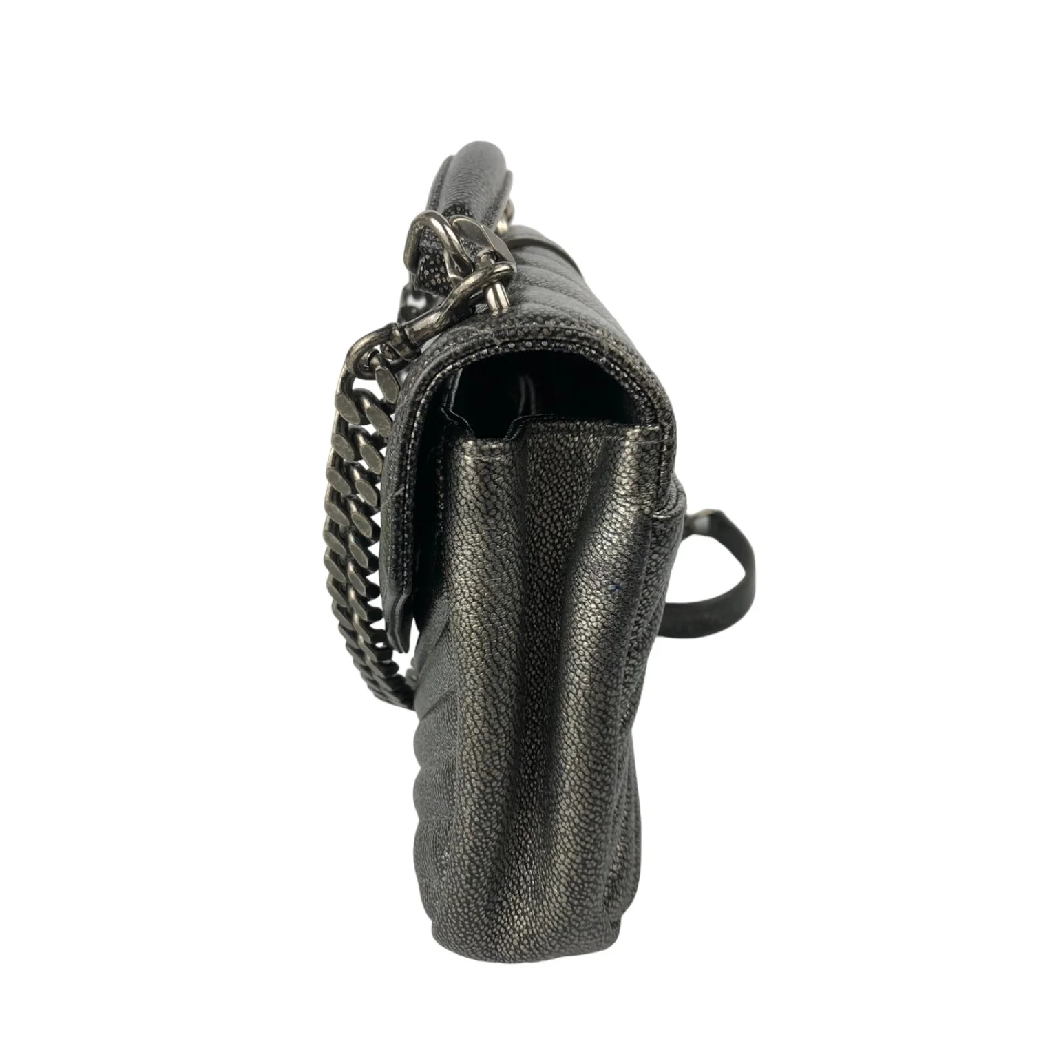 College Bag Medium Metallic Grain De Poudre Gunmetal RHW - Image 5
