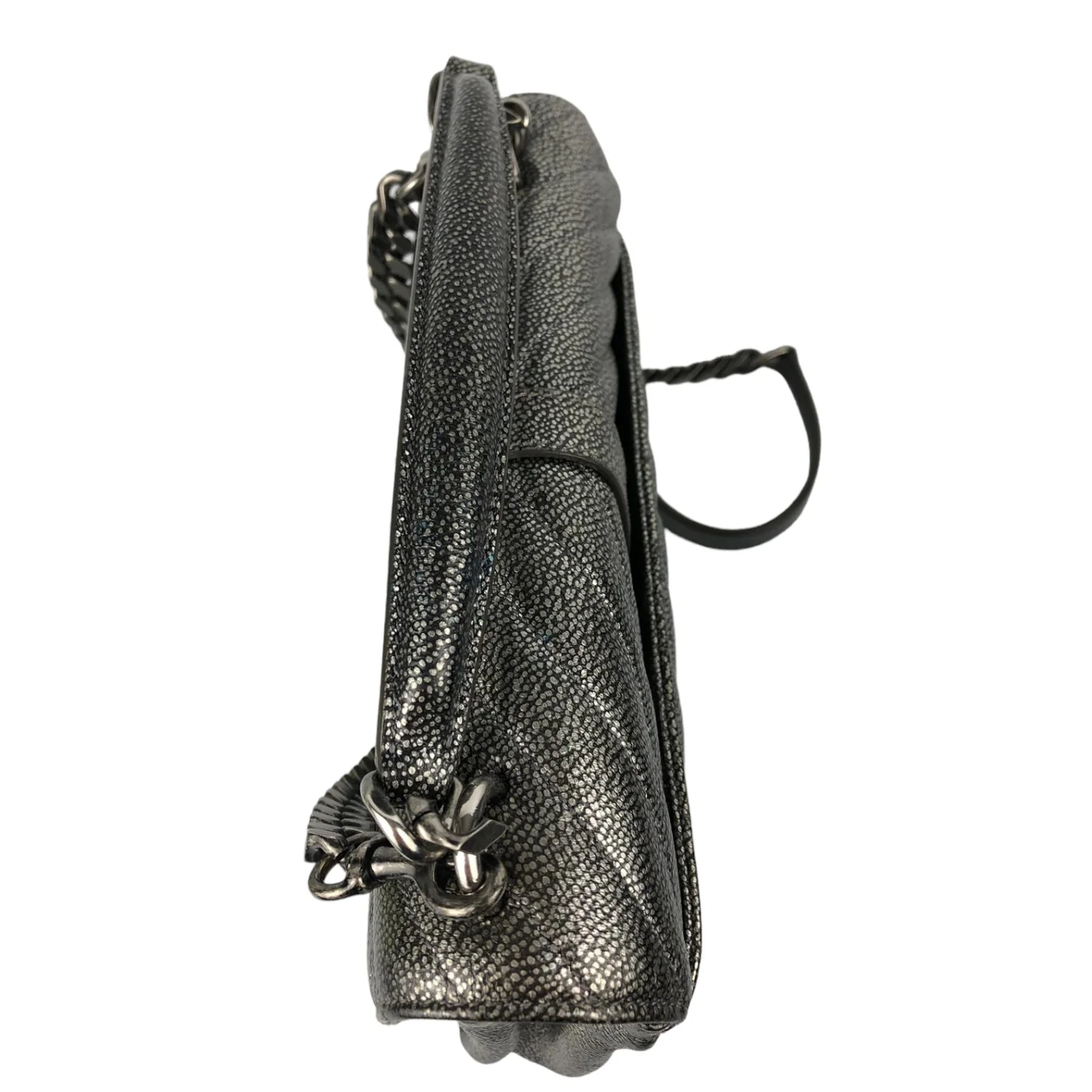 College Bag Medium Metallic Grain De Poudre Gunmetal RHW - Image 6