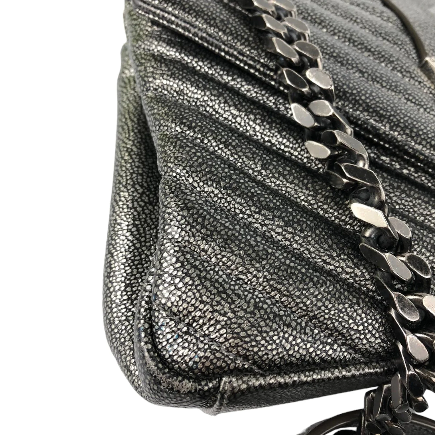 College Bag Medium Metallic Grain De Poudre Gunmetal RHW - Image 7