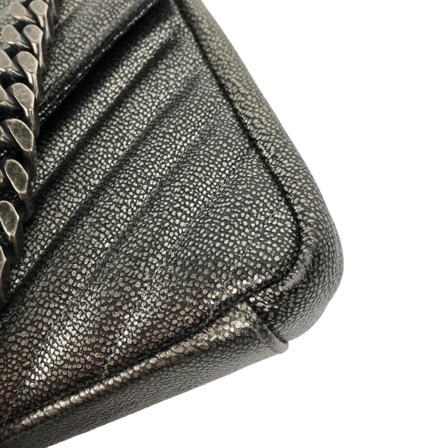 College Bag Medium Metallic Grain De Poudre Gunmetal RHW - Image 8