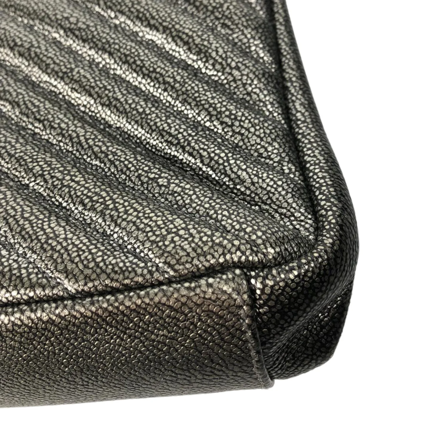 College Bag Medium Metallic Grain De Poudre Gunmetal RHW - Image 9