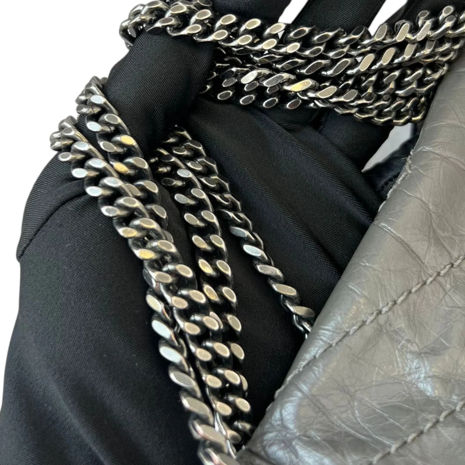 Crinkled Calfskin Medium Niki Chain Satchel Grey RHW - Image 18