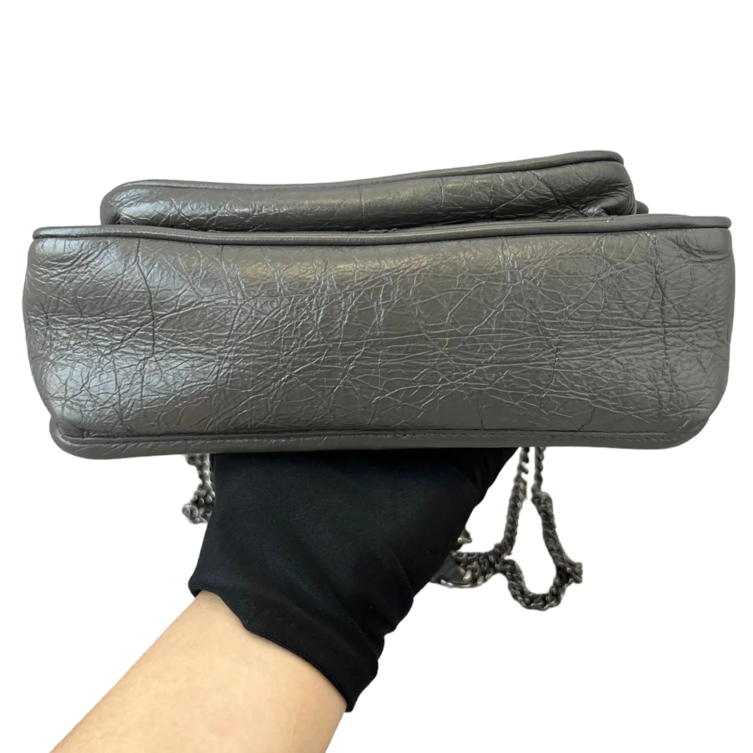 Crinkled Calfskin Medium Niki Chain Satchel Grey RHW - Image 3