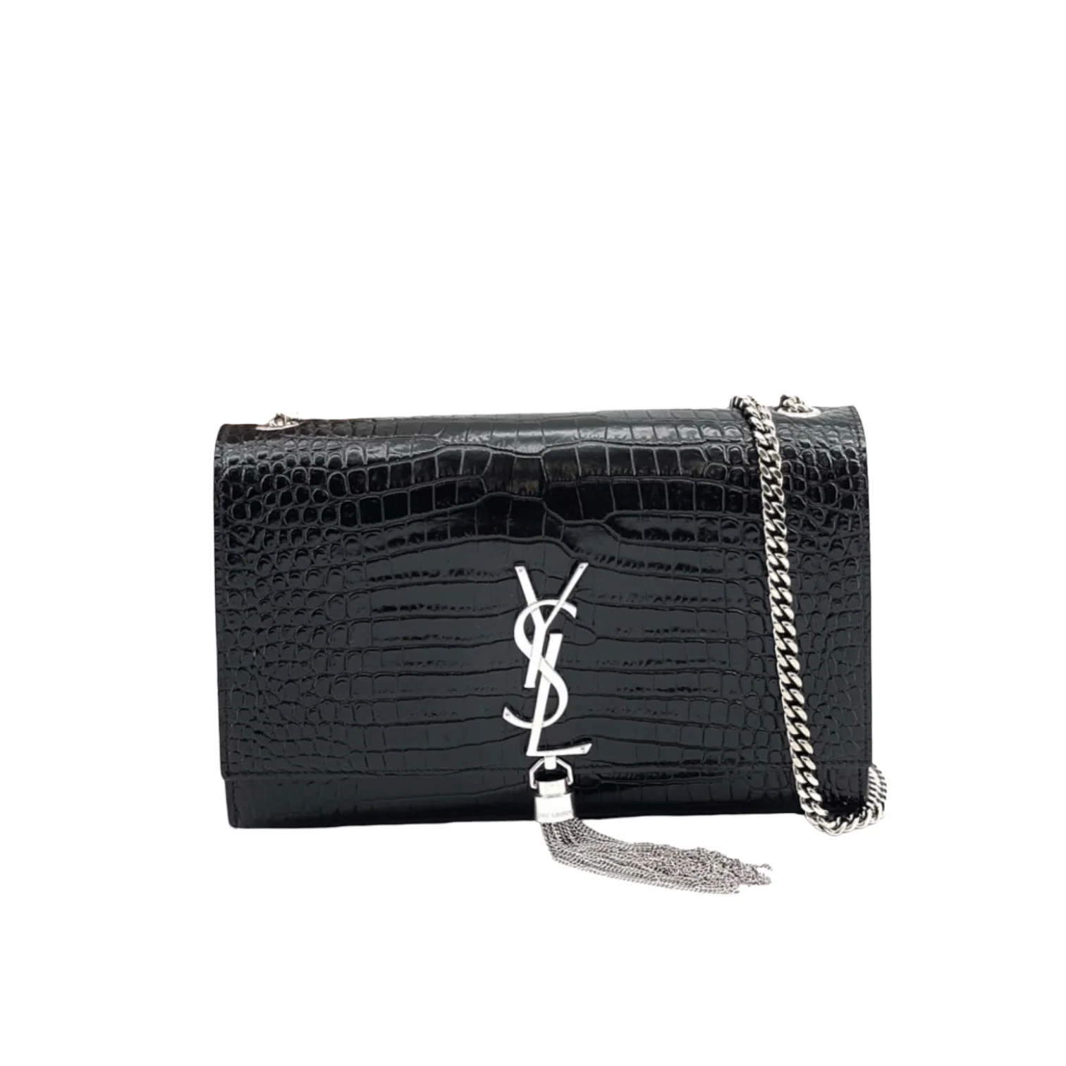 Kate Tassel Embossed Croc Leather Black SHW