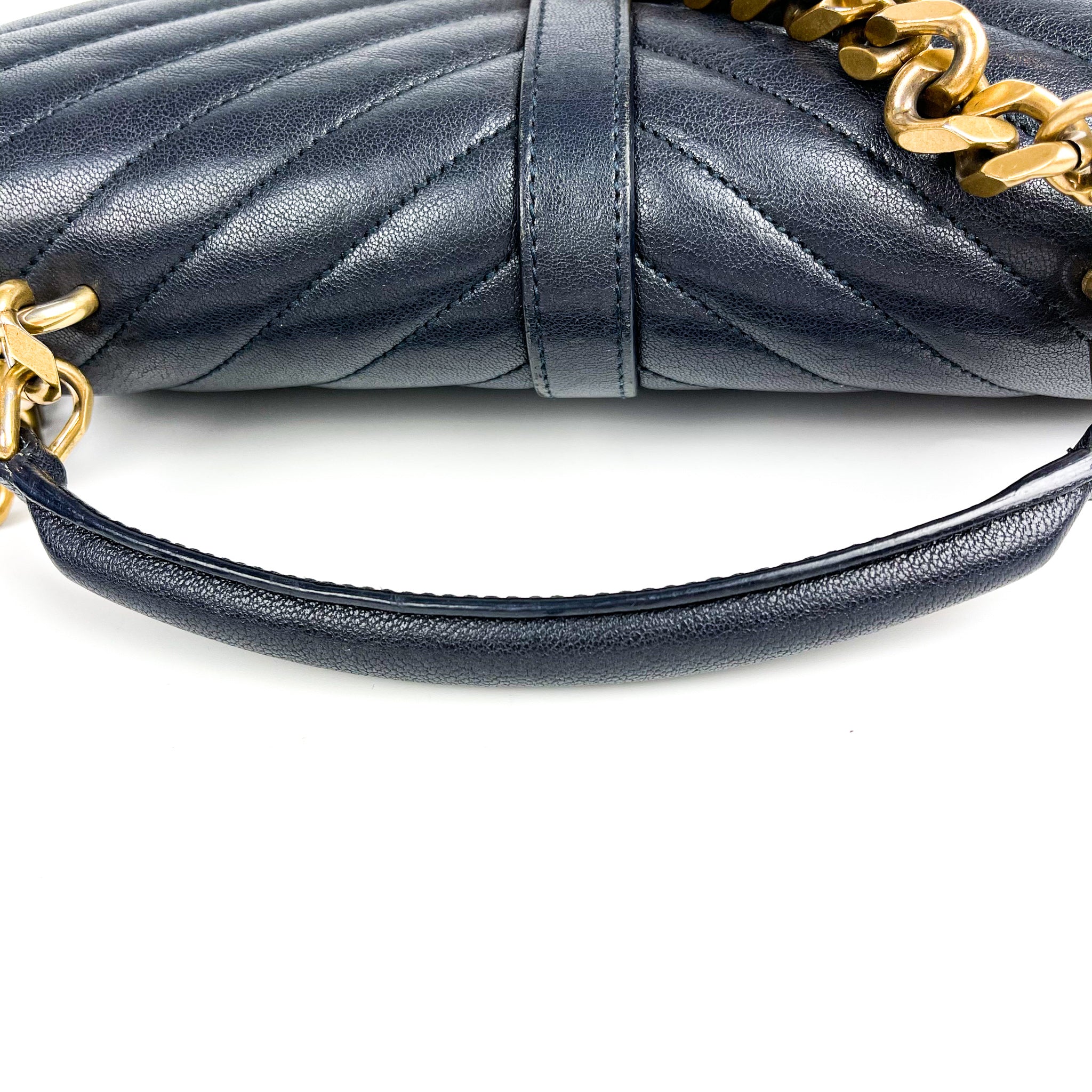 Medium Chevron College Leather Bag Dark Blue - Image 10