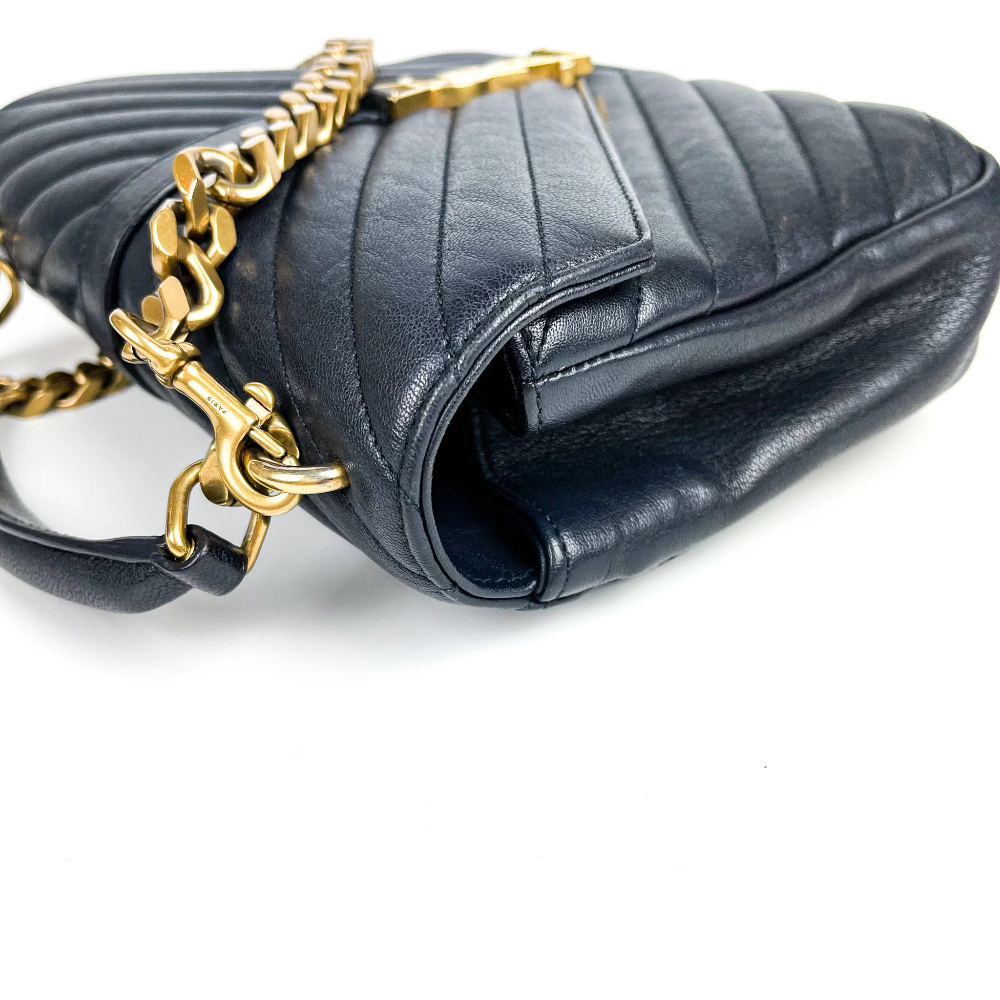Medium Chevron College Leather Bag Dark Blue - Image 11