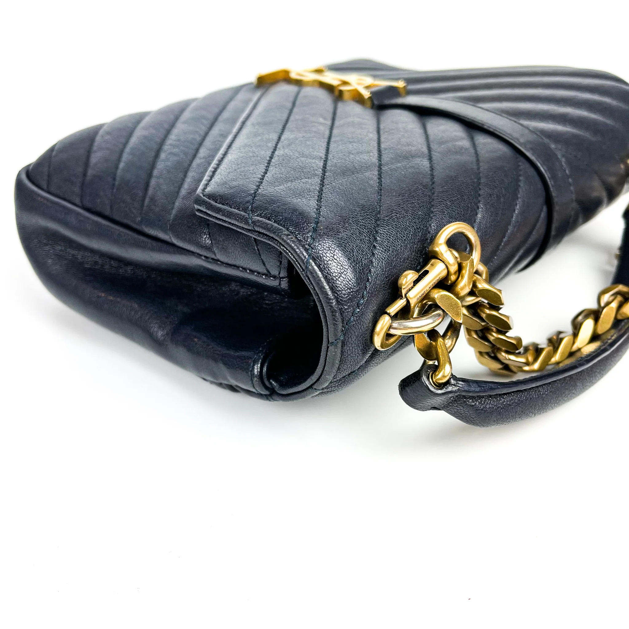 Medium Chevron College Leather Bag Dark Blue - Image 12