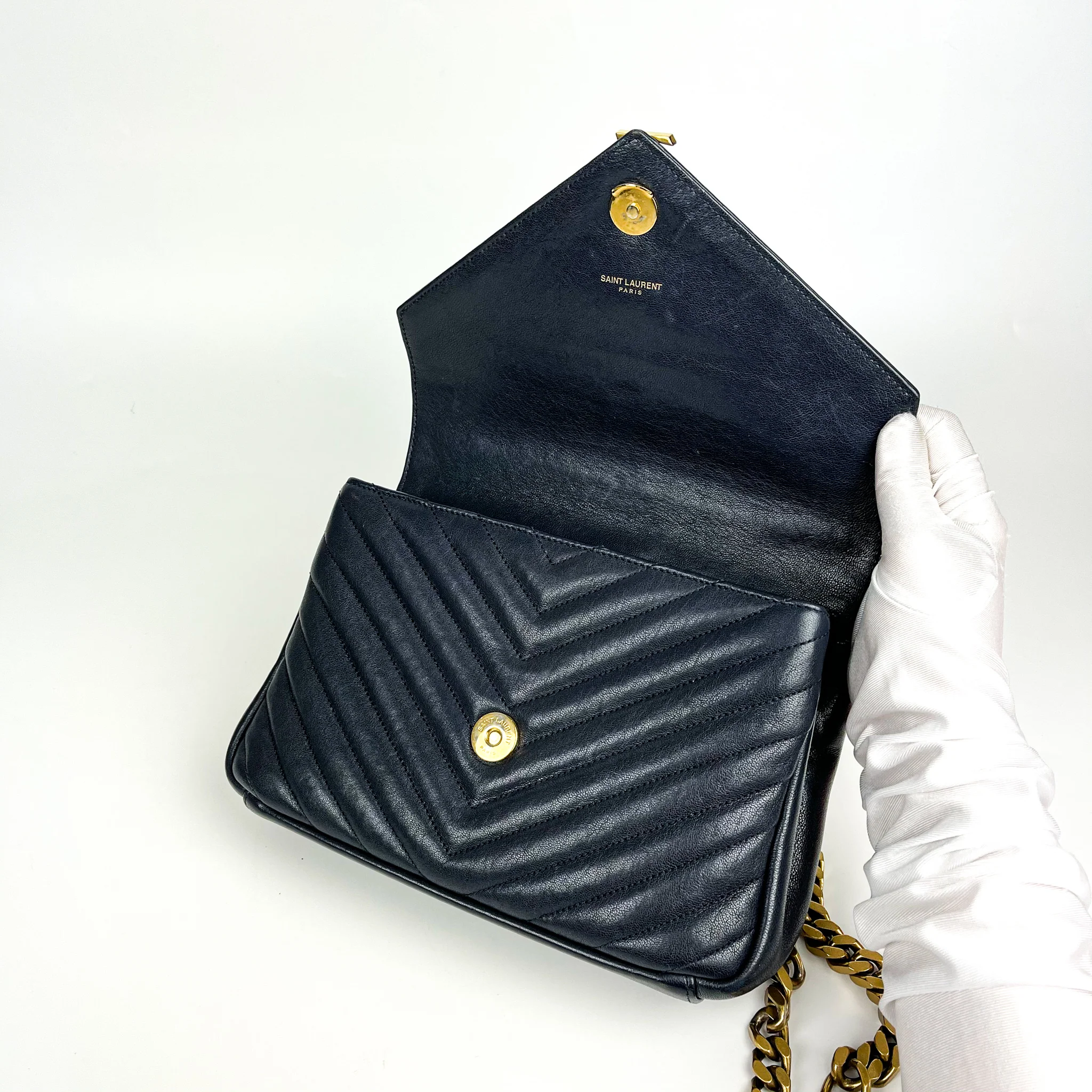 Medium Chevron College Leather Bag Dark Blue - Image 15