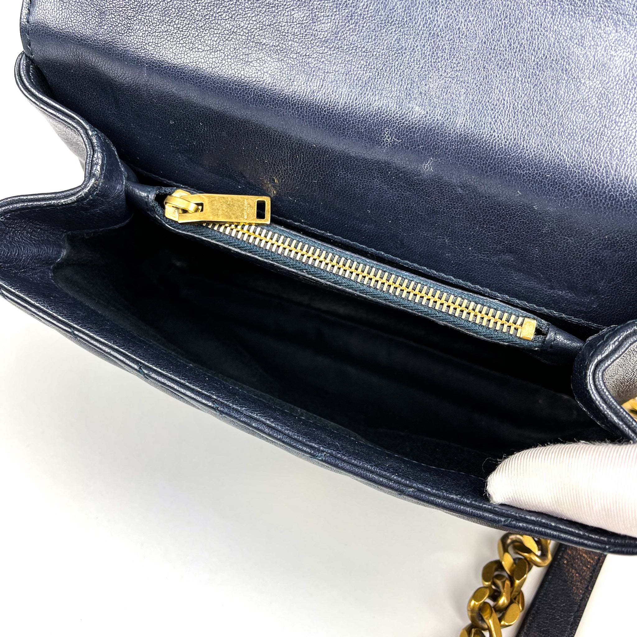 Medium Chevron College Leather Bag Dark Blue - Image 17