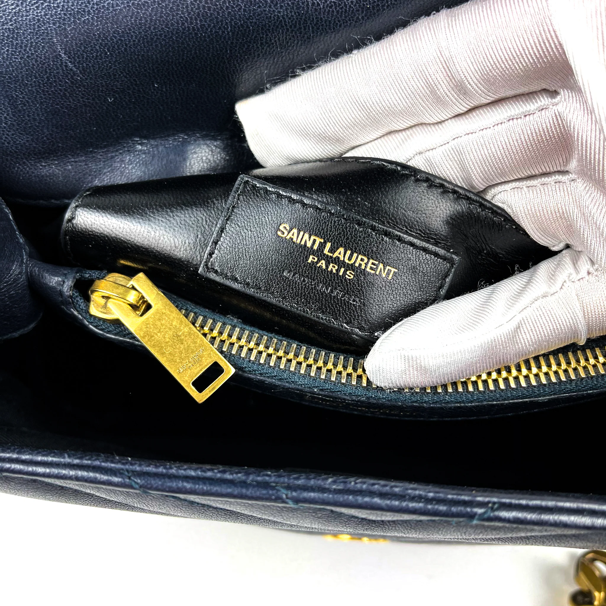 Medium Chevron College Leather Bag Dark Blue - Image 20
