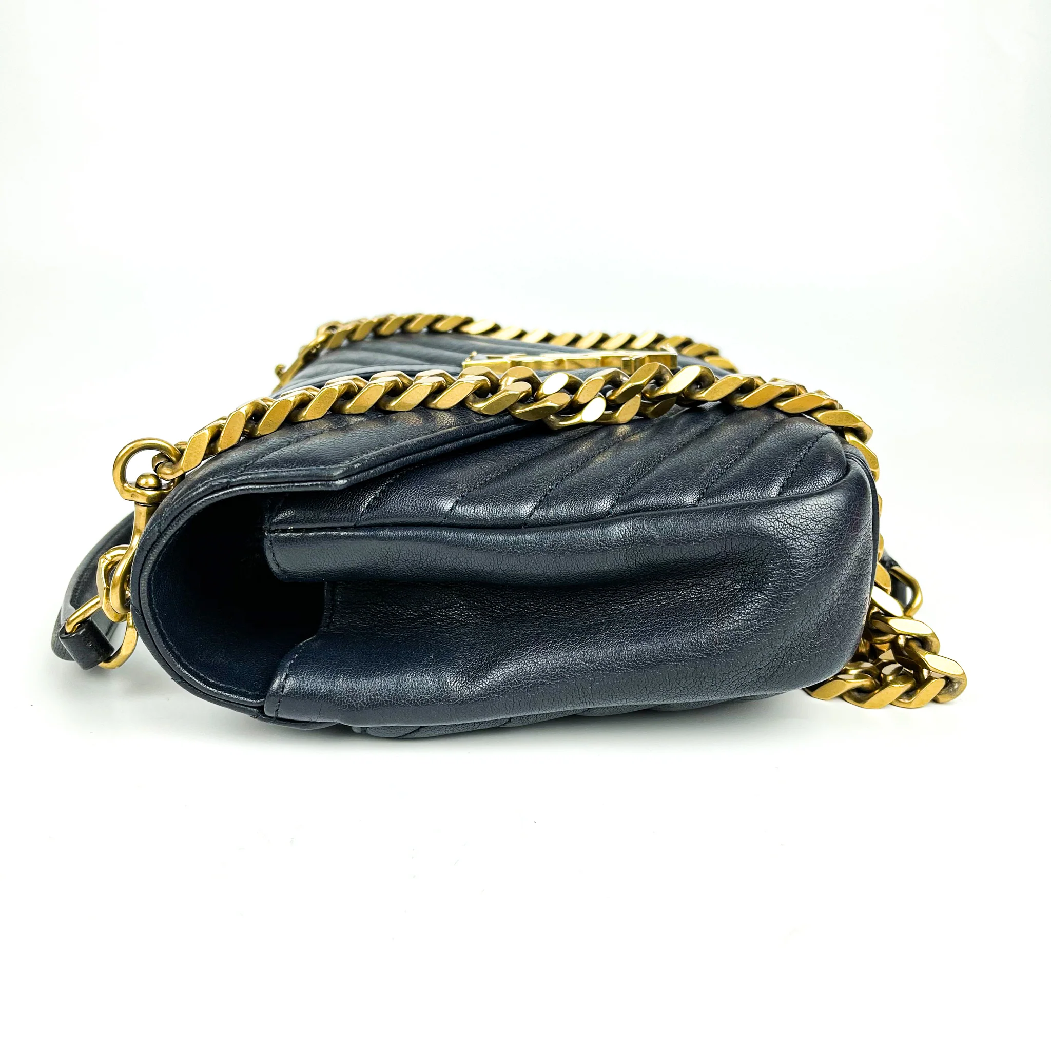 Medium Chevron College Leather Bag Dark Blue - Image 22
