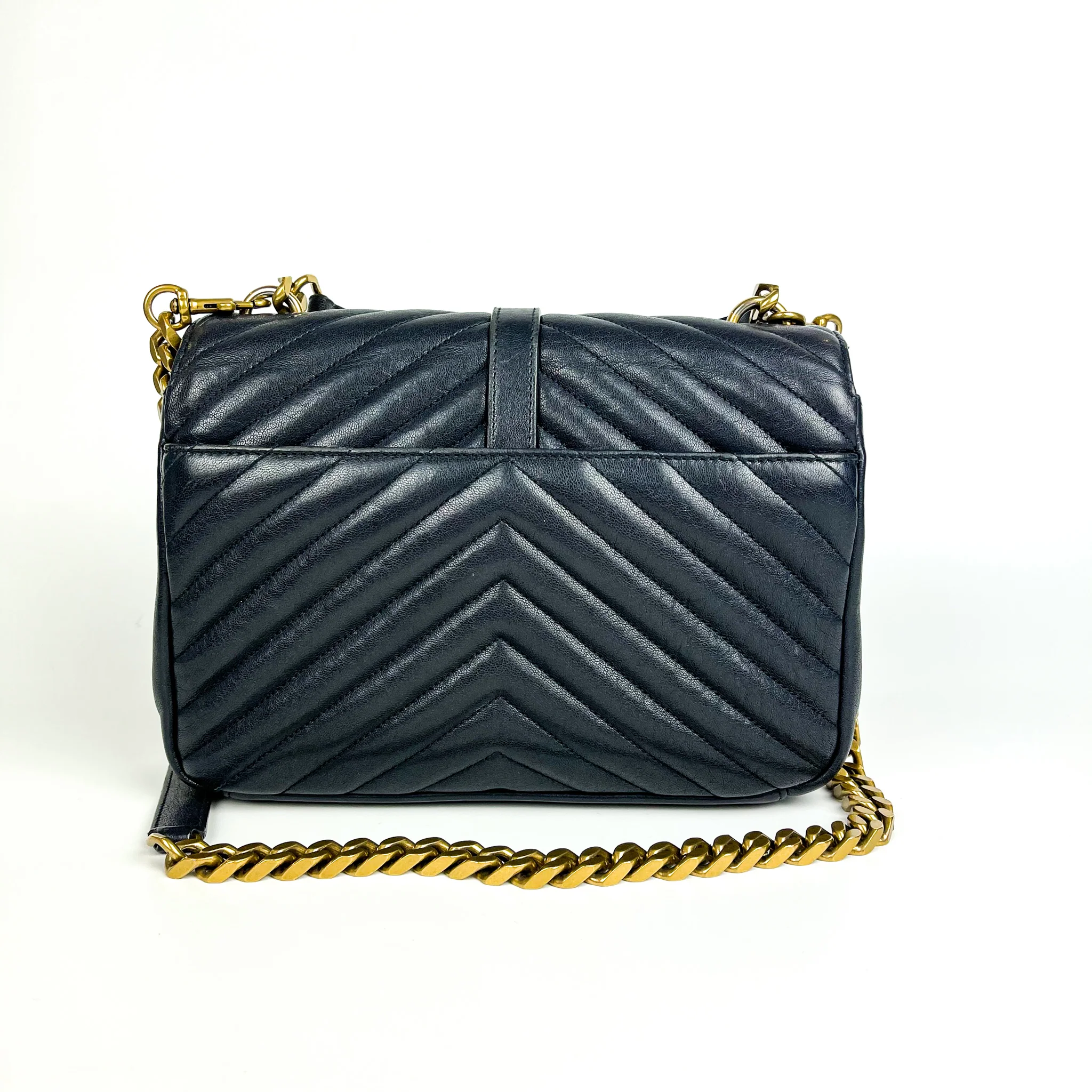 Medium Chevron College Leather Bag Dark Blue - Image 3