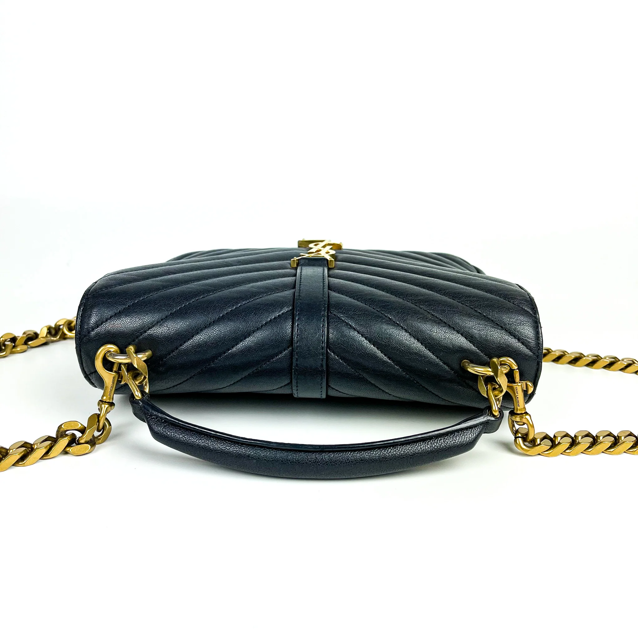 Medium Chevron College Leather Bag Dark Blue - Image 4