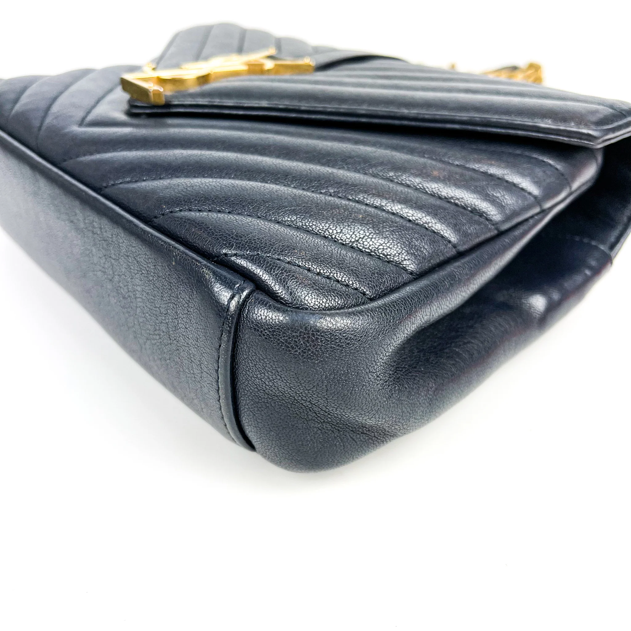 Medium Chevron College Leather Bag Dark Blue - Image 5