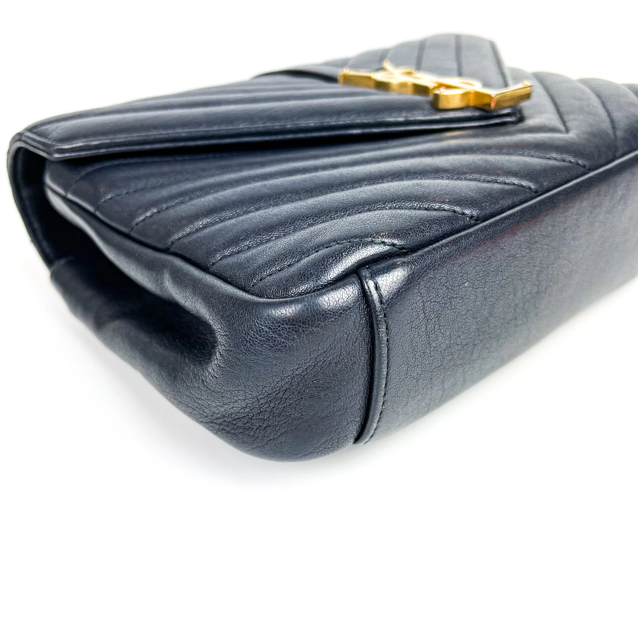 Medium Chevron College Leather Bag Dark Blue - Image 6
