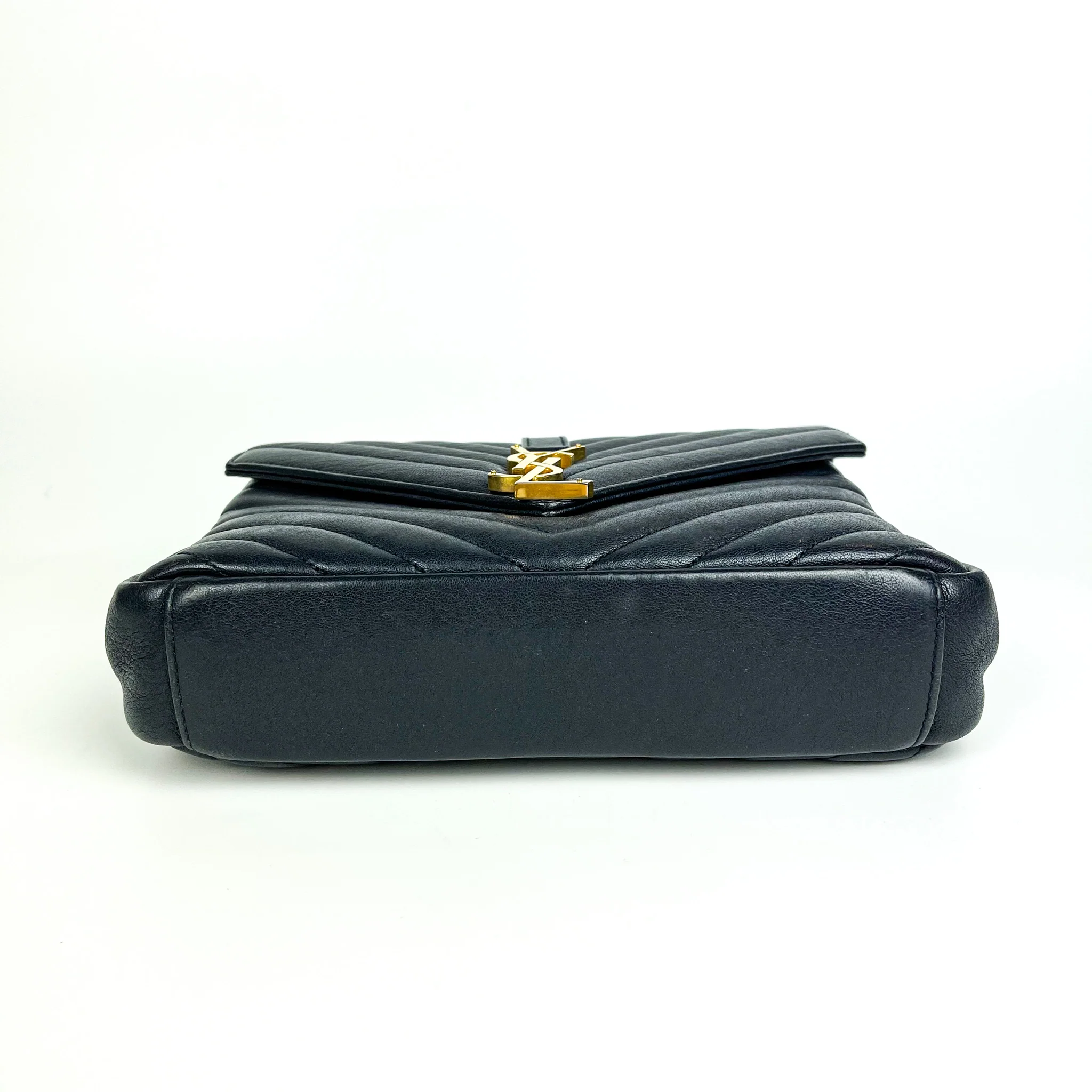 Medium Chevron College Leather Bag Dark Blue - Image 7