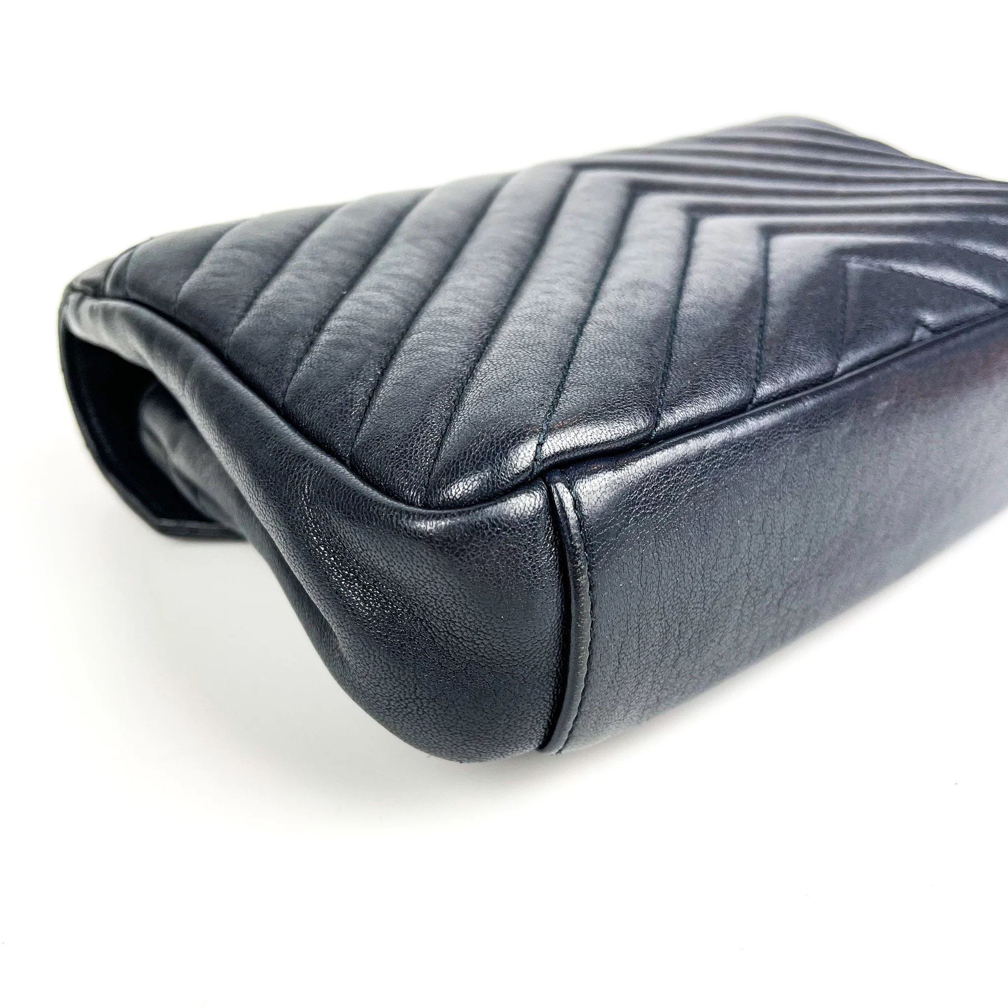 Medium Chevron College Leather Bag Dark Blue - Image 8