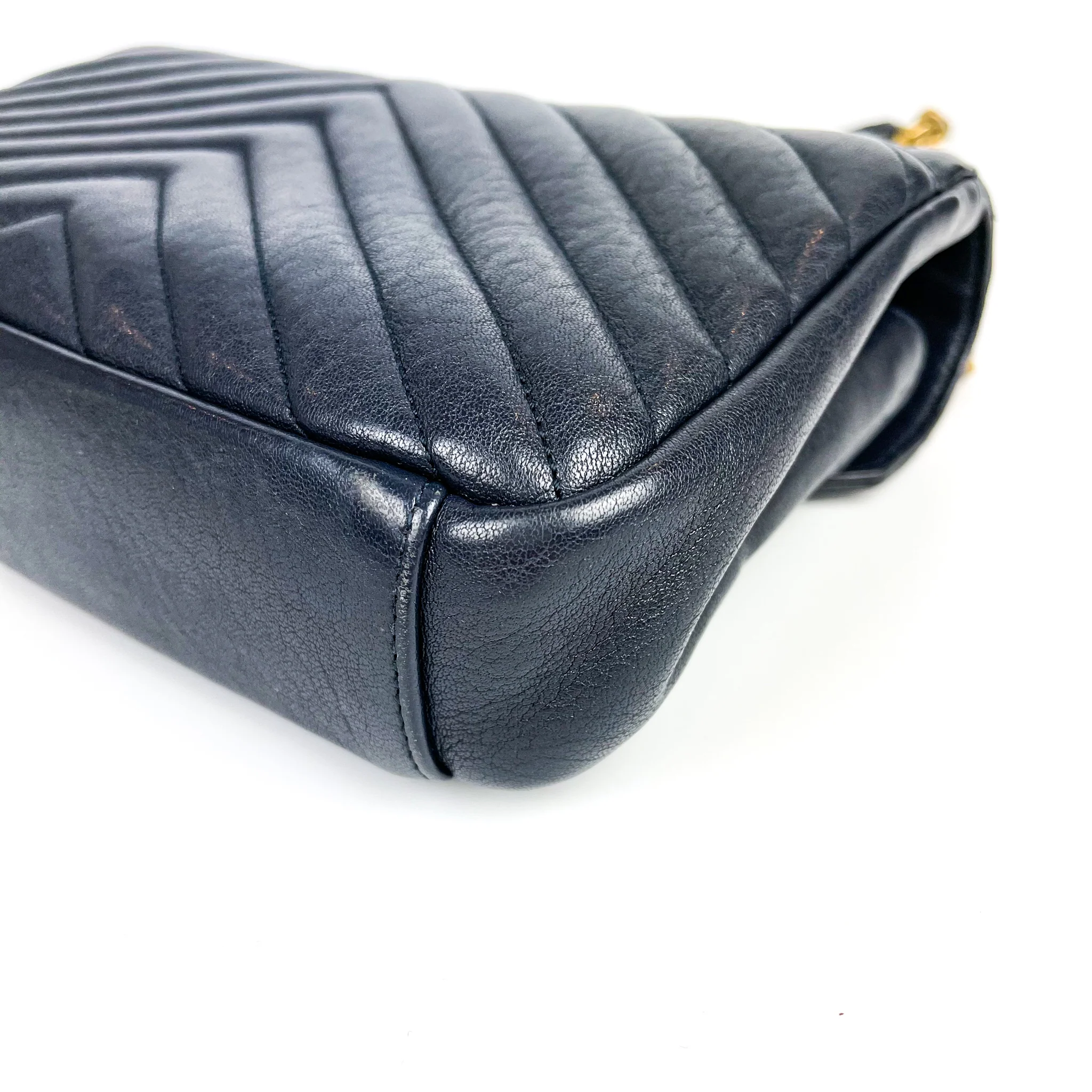 Medium Chevron College Leather Bag Dark Blue - Image 9
