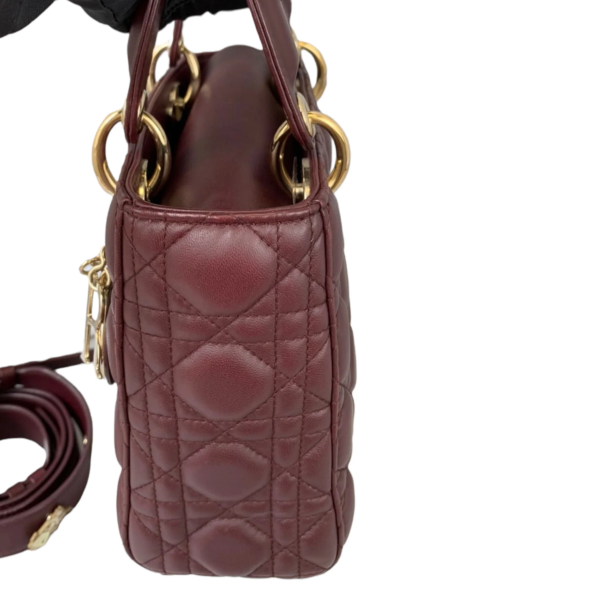 Small My Lady Dior Lucky Badges Lambskin Burgundy GHW - Image 12