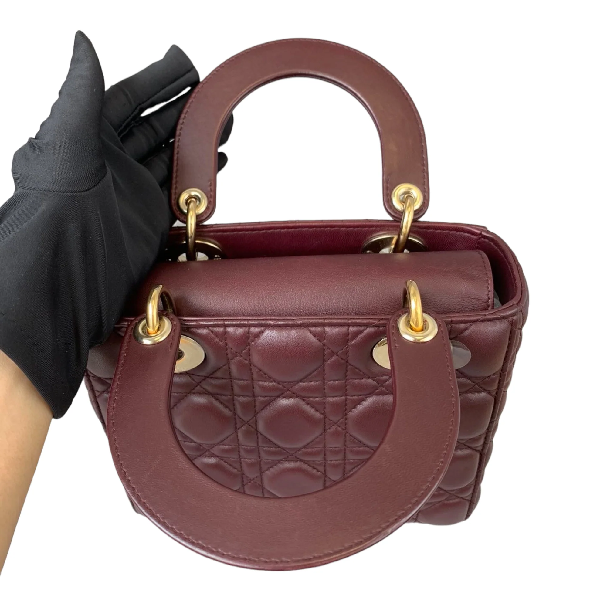 Small My Lady Dior Lucky Badges Lambskin Burgundy GHW - Image 15