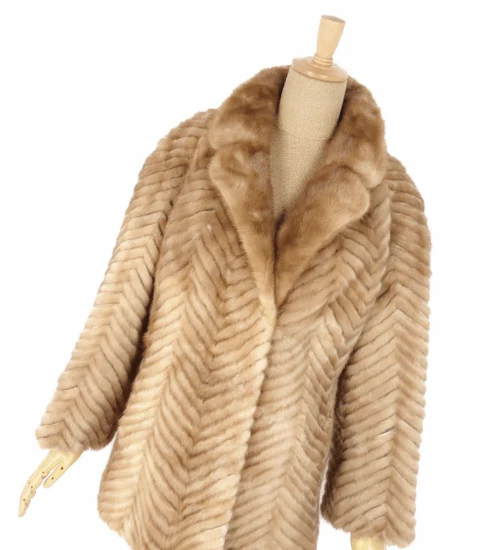 Soft Mink Fur Ladies Coat in Beige - Image 3