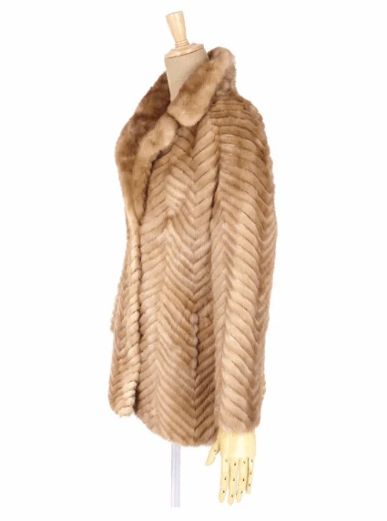 Soft Mink Fur Ladies Coat in Beige - Image 4