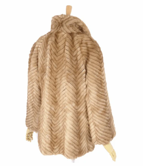 Soft Mink Fur Ladies Coat in Beige - Image 5
