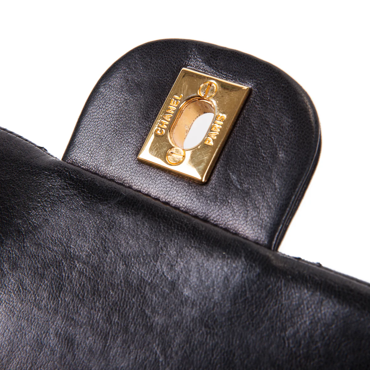 Vintage Black Lambskin 10’’ Medium Square Classic Double Flap Bag - Image 3