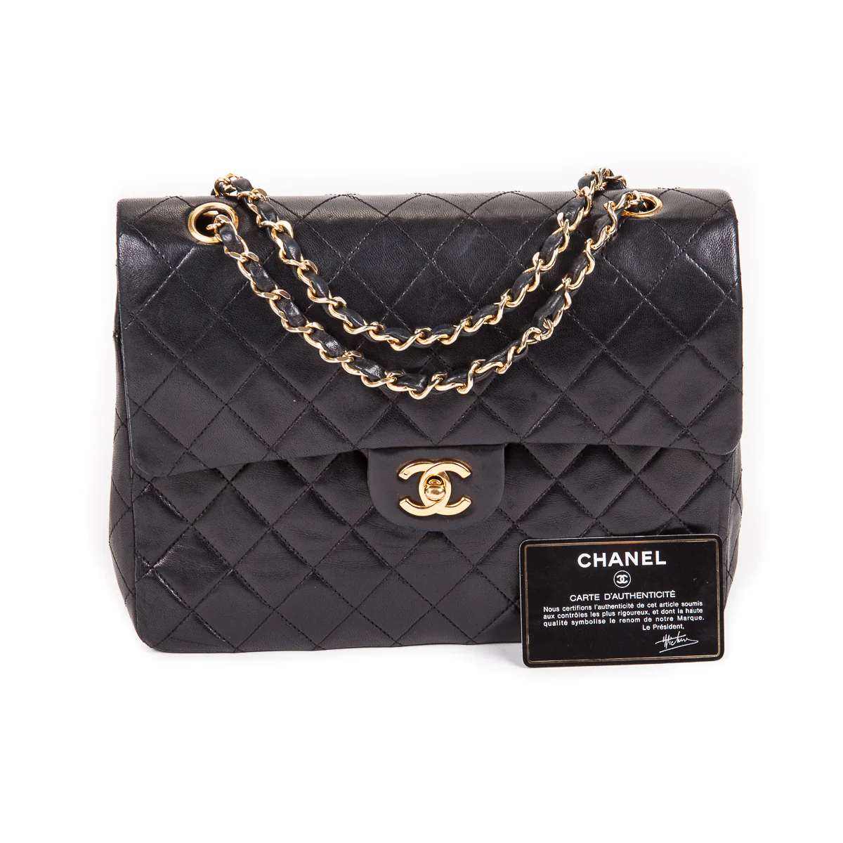 Vintage Black Lambskin 10’’ Medium Square Classic Double Flap Bag - Image 8