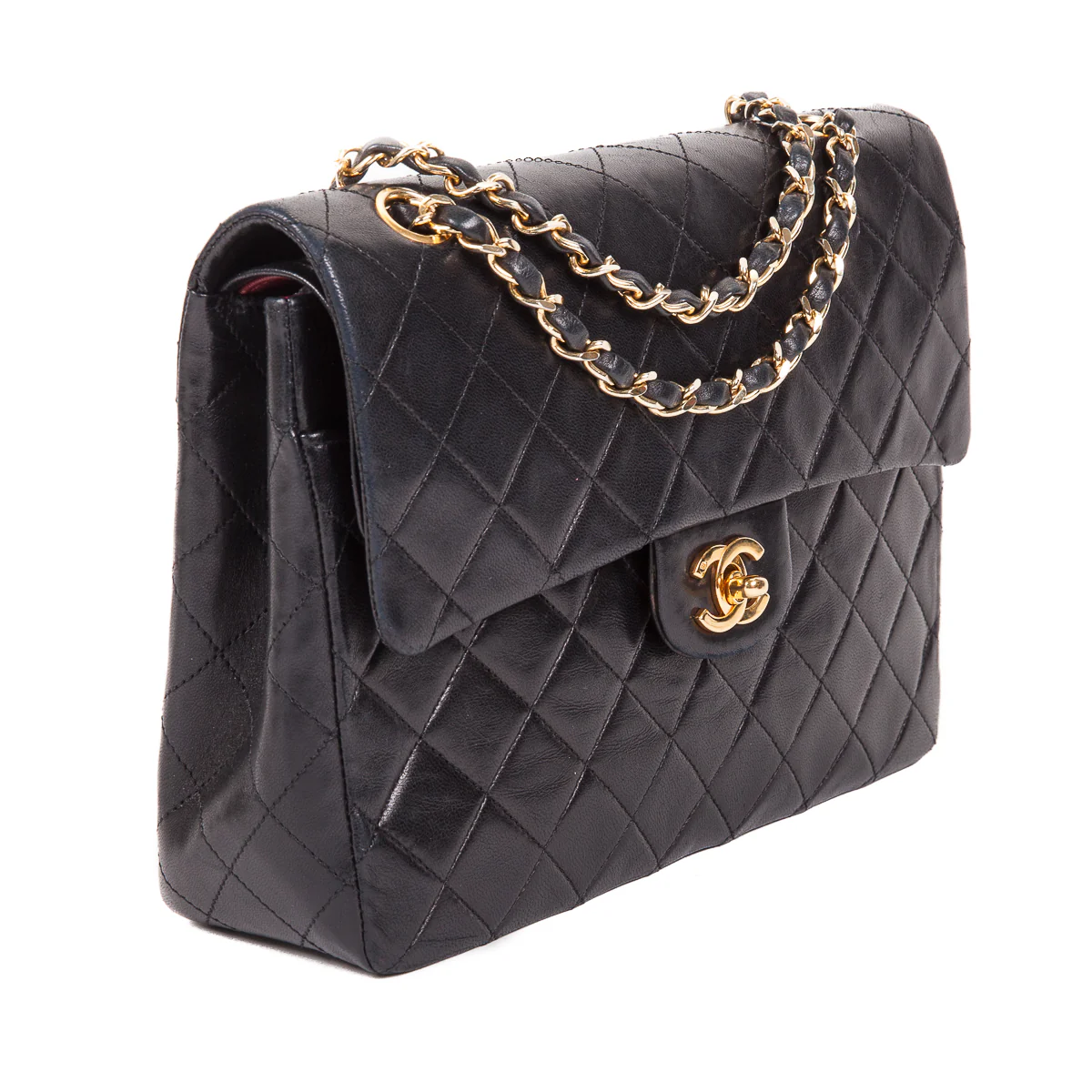 Vintage Black Lambskin 10’’ Medium Square Classic Double Flap Bag - Image 9