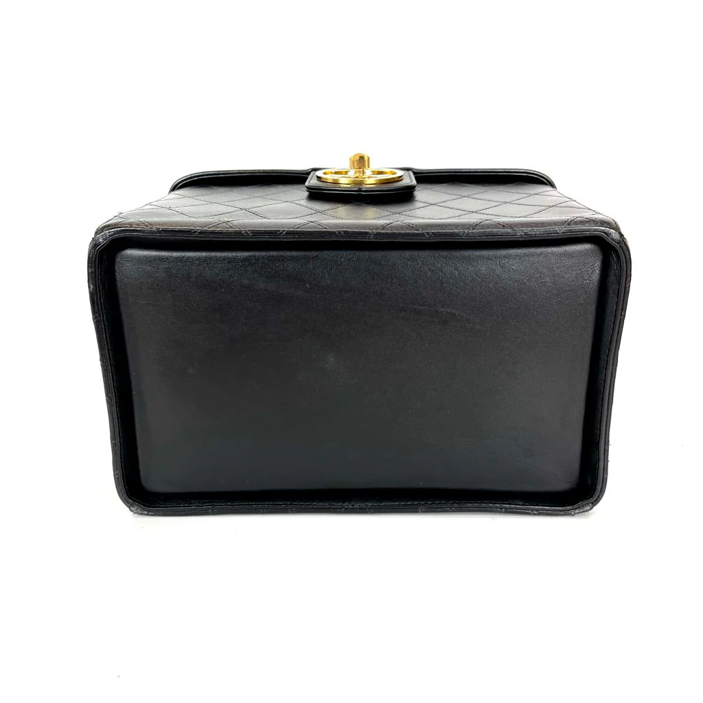 Vintage Quilted Leather Vanity Cosmetic Case Black - Image 14