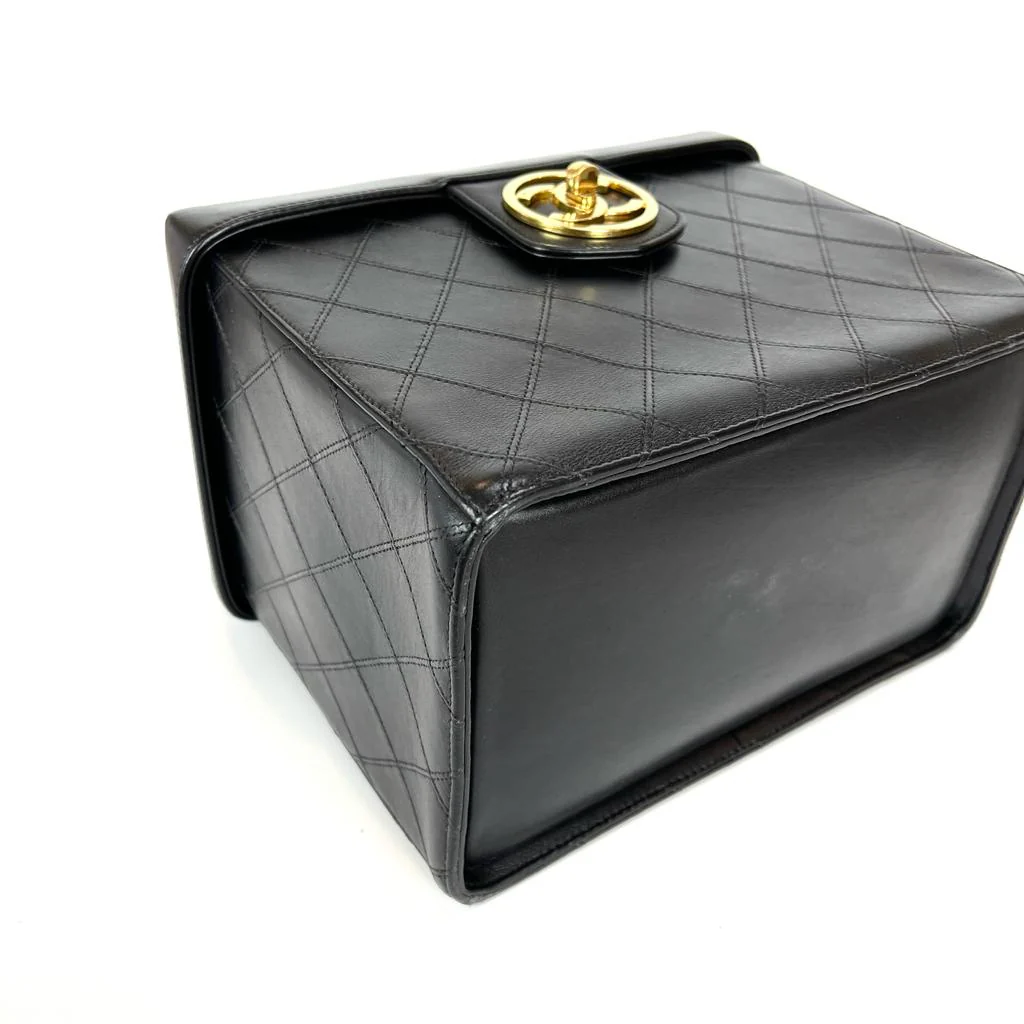 Vintage Quilted Leather Vanity Cosmetic Case Black - Image 15