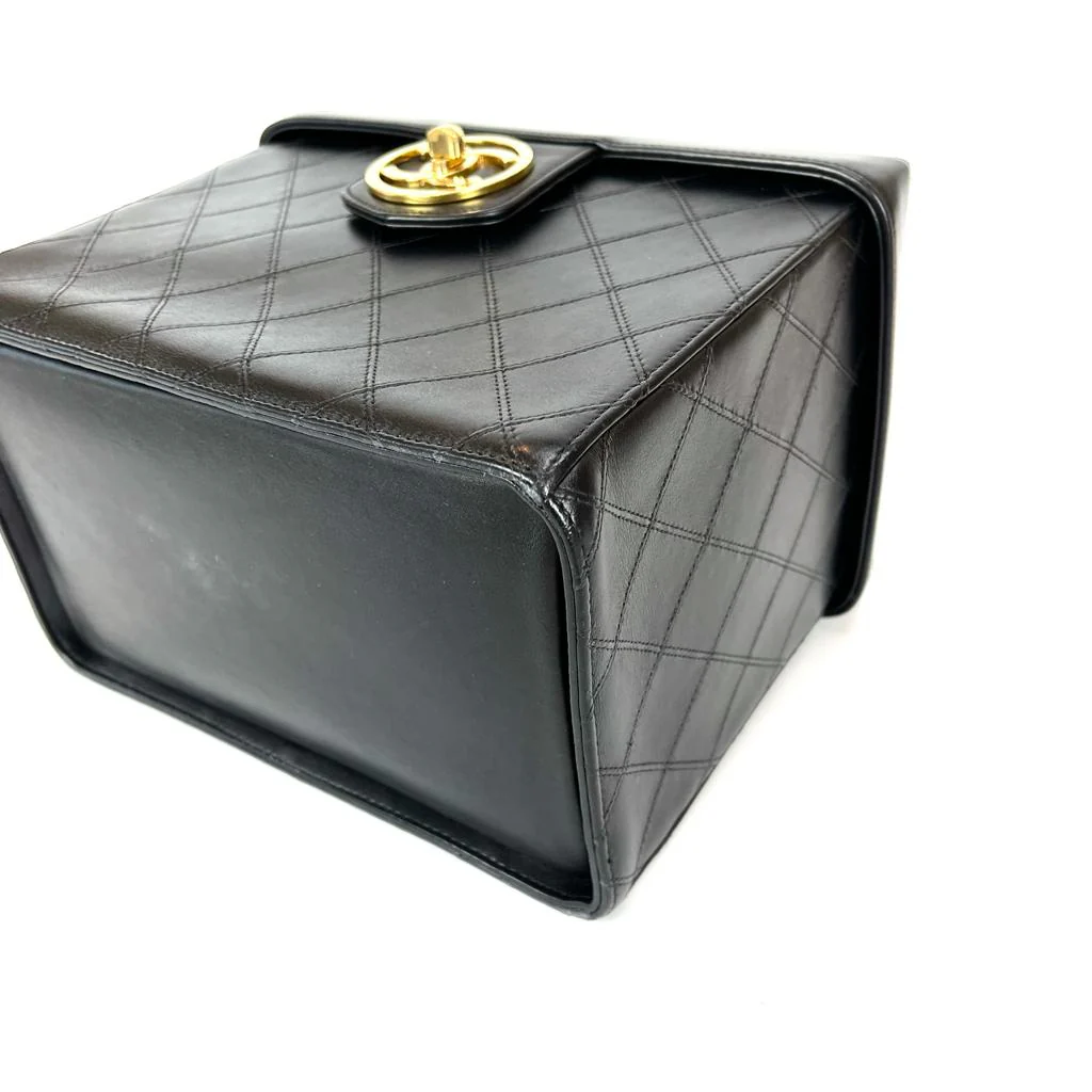 Vintage Quilted Leather Vanity Cosmetic Case Black - Image 16