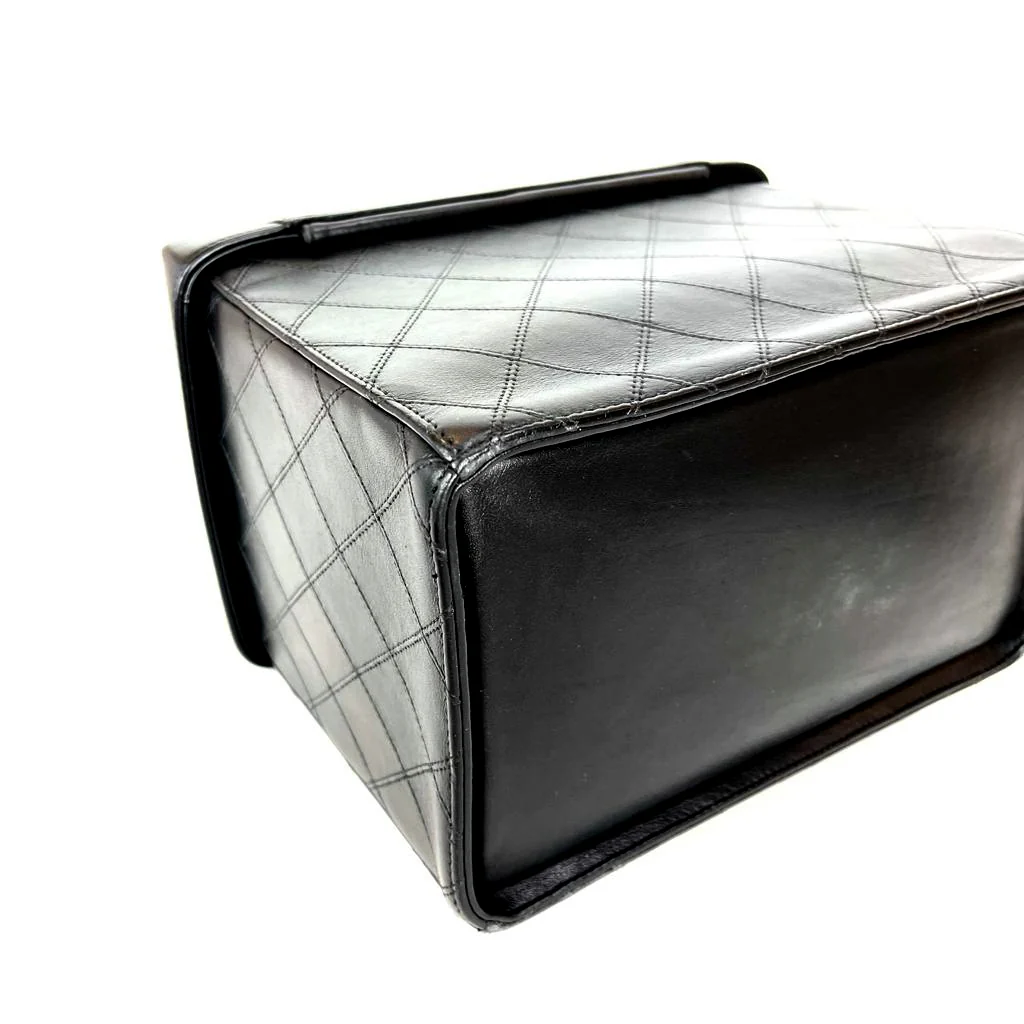 Vintage Quilted Leather Vanity Cosmetic Case Black - Image 17