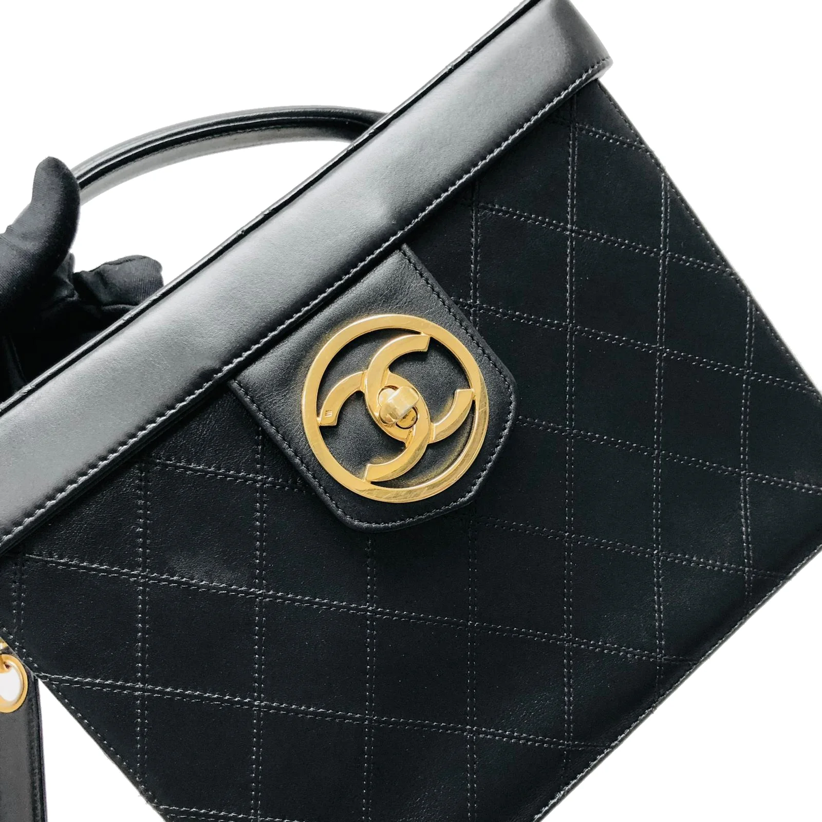 Vintage Quilted Leather Vanity Cosmetic Case Black - Image 19