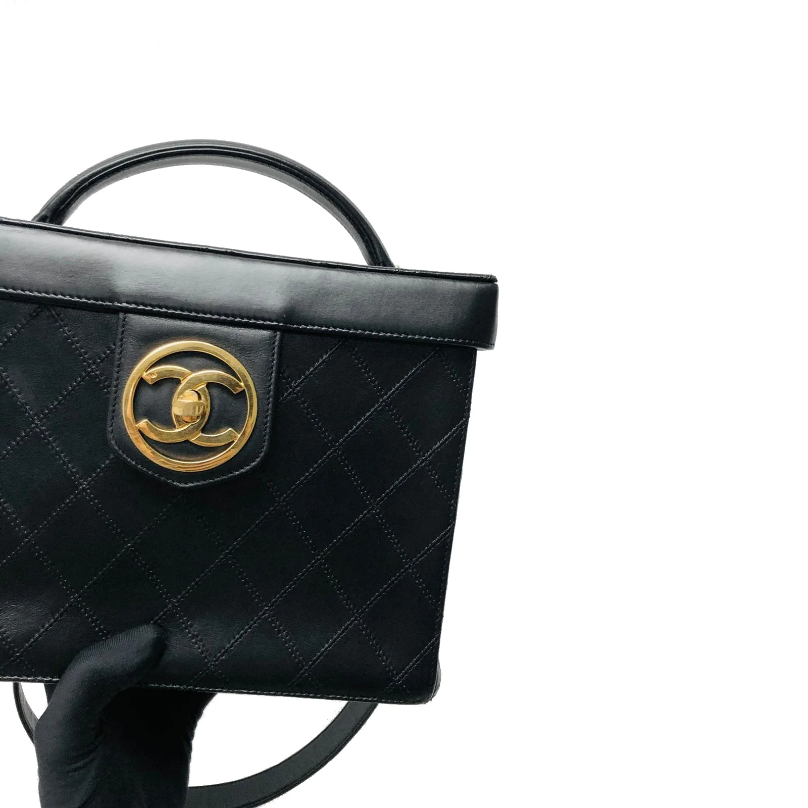 Vintage Quilted Leather Vanity Cosmetic Case Black - Image 3