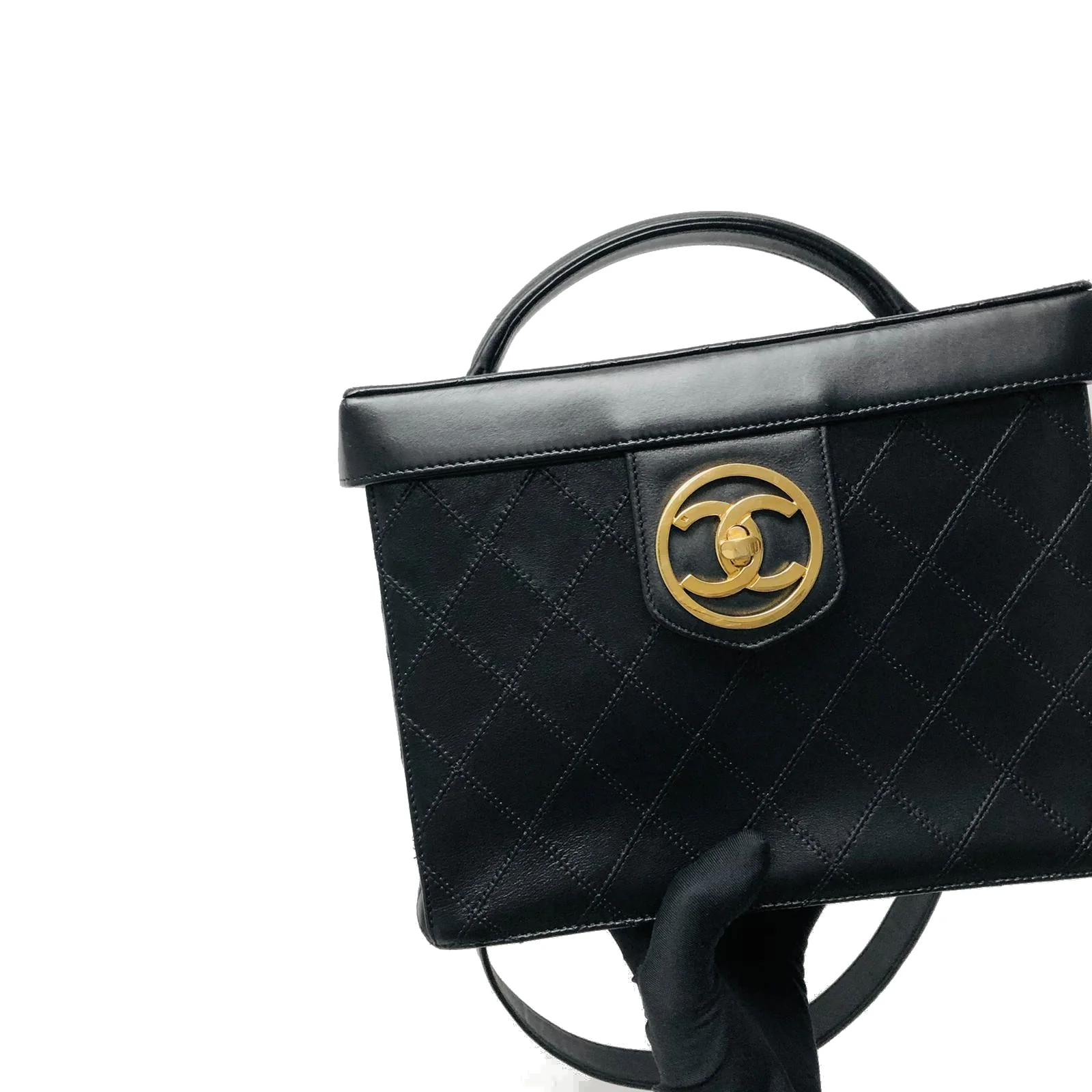 Vintage Quilted Leather Vanity Cosmetic Case Black - Image 4