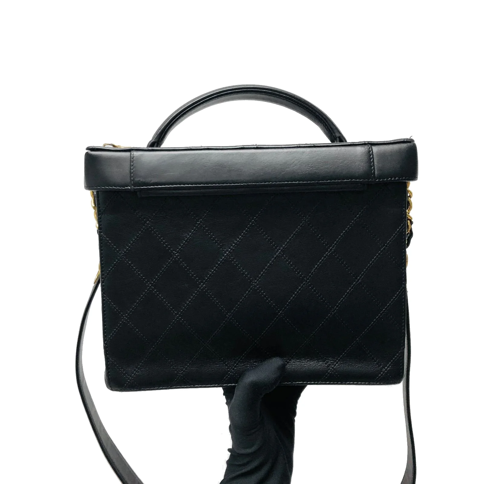 Vintage Quilted Leather Vanity Cosmetic Case Black - Image 5