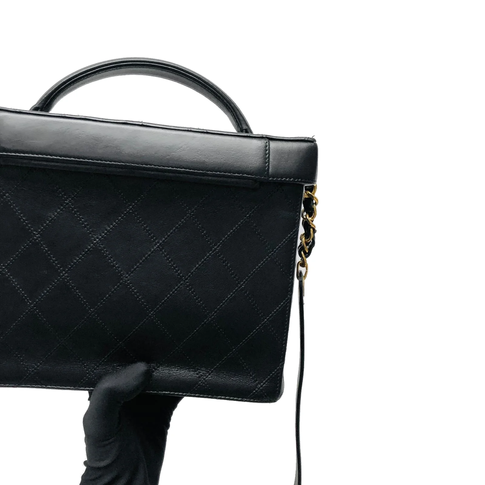 Vintage Quilted Leather Vanity Cosmetic Case Black - Image 6